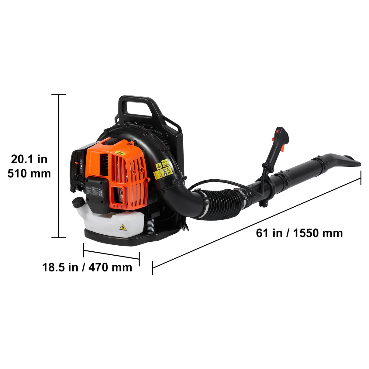 Backpack Leaf Blower 62CC 2-Cycle Gas Leaf Blower 1110CFM Air Volume