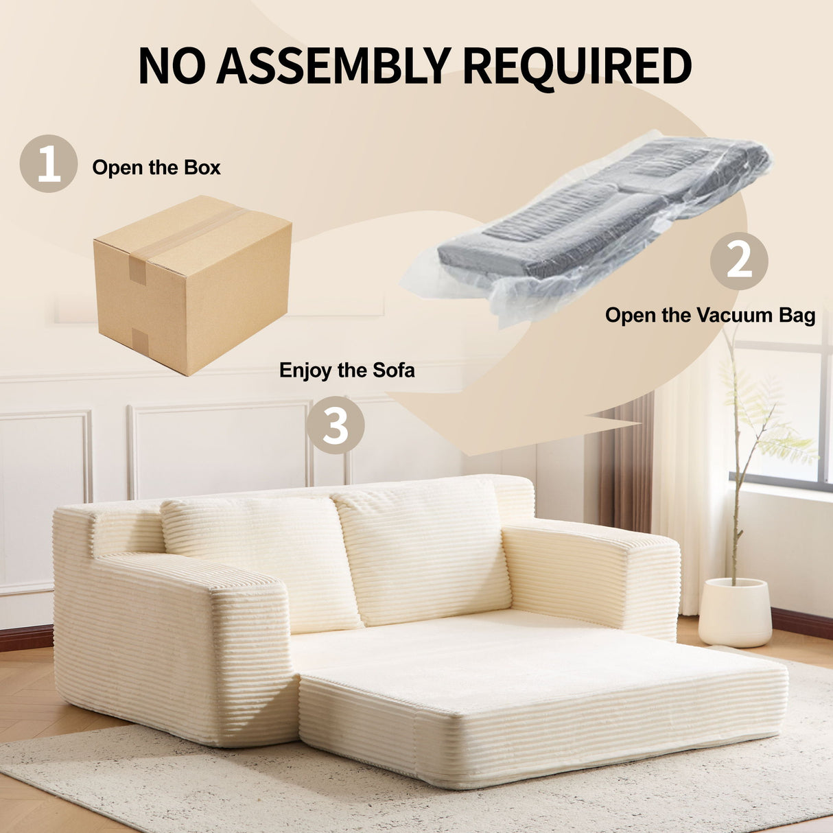 Comfortable Deep Seat Loveseat Sofa Bed, Reversible Cushion With Pillows