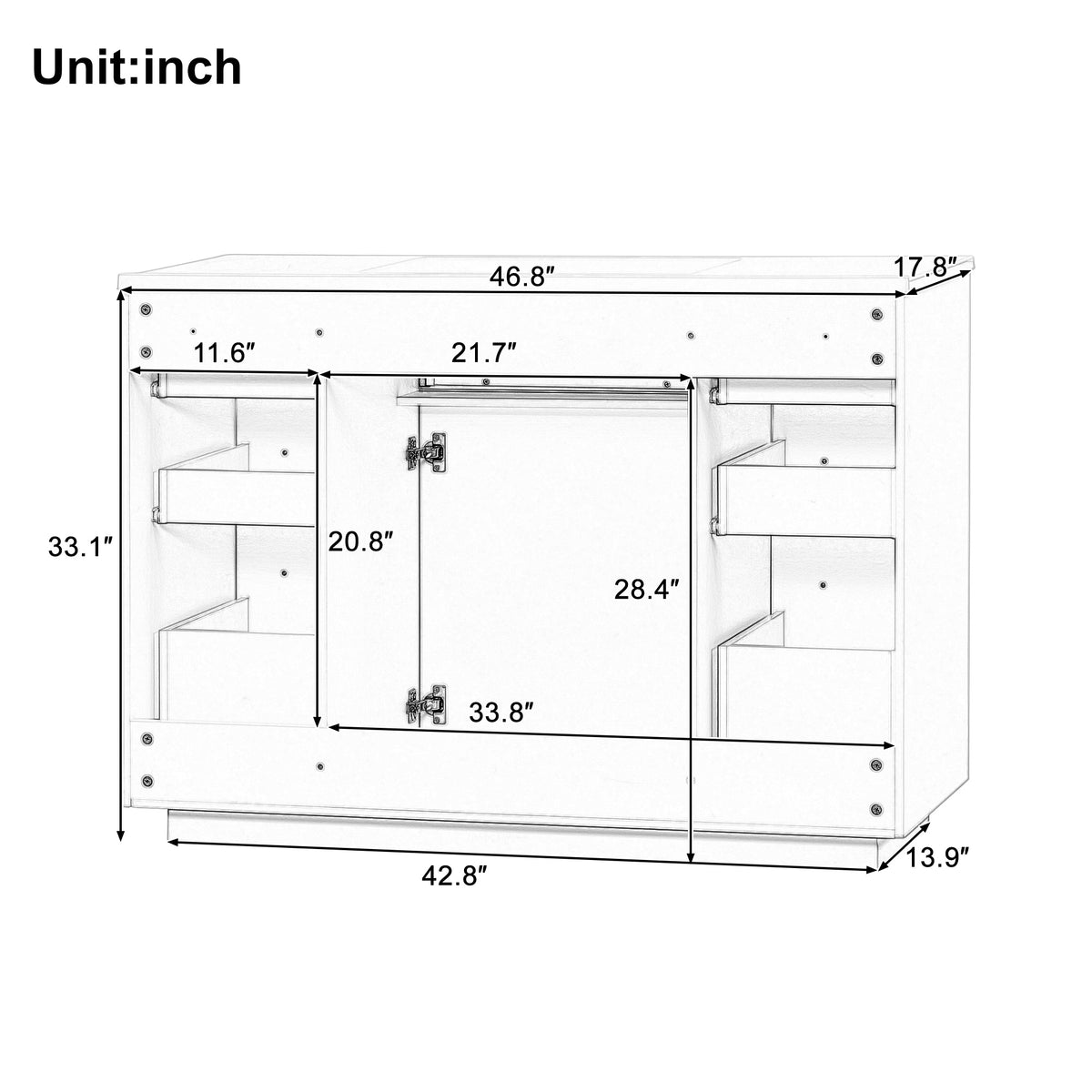 48" Bathroom Vanity without Sink, Cabinet Base Only