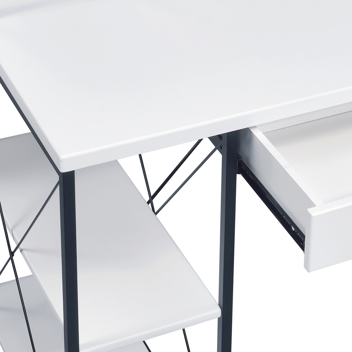 White and Black Recording Studio Desk with Drawer - Wood & Metal