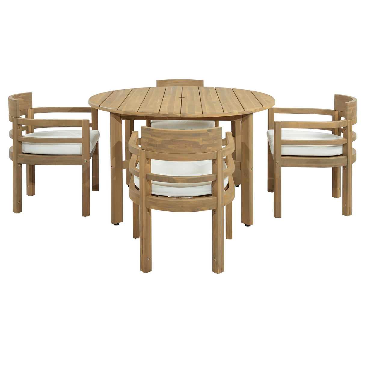 5 Piece Round Patio Table & Cushioned Armrest Chairs, Outdoor Dining Set With Umbrella Hole