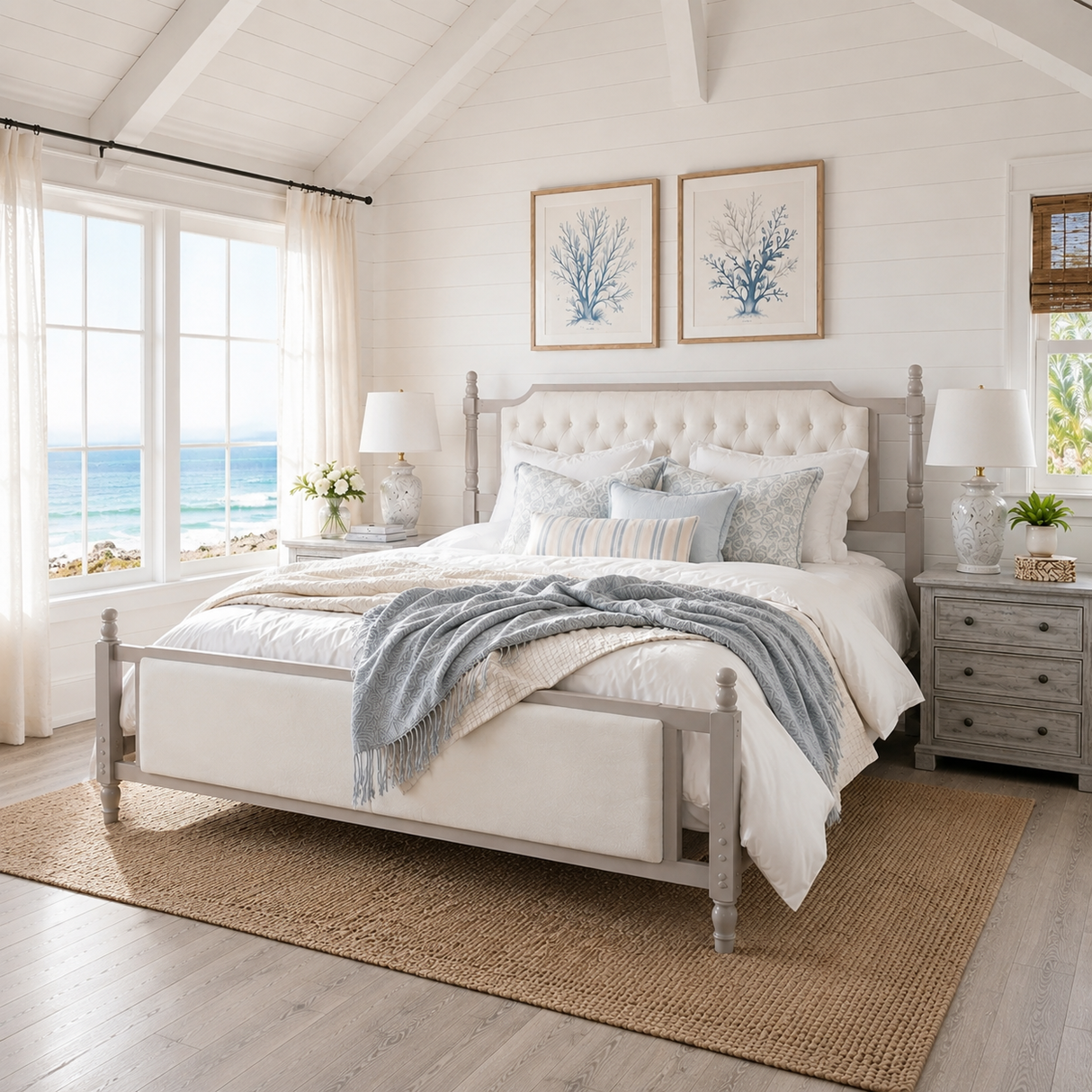 Queen Size Upholstered Platform Bed with Button Tufted Headboard