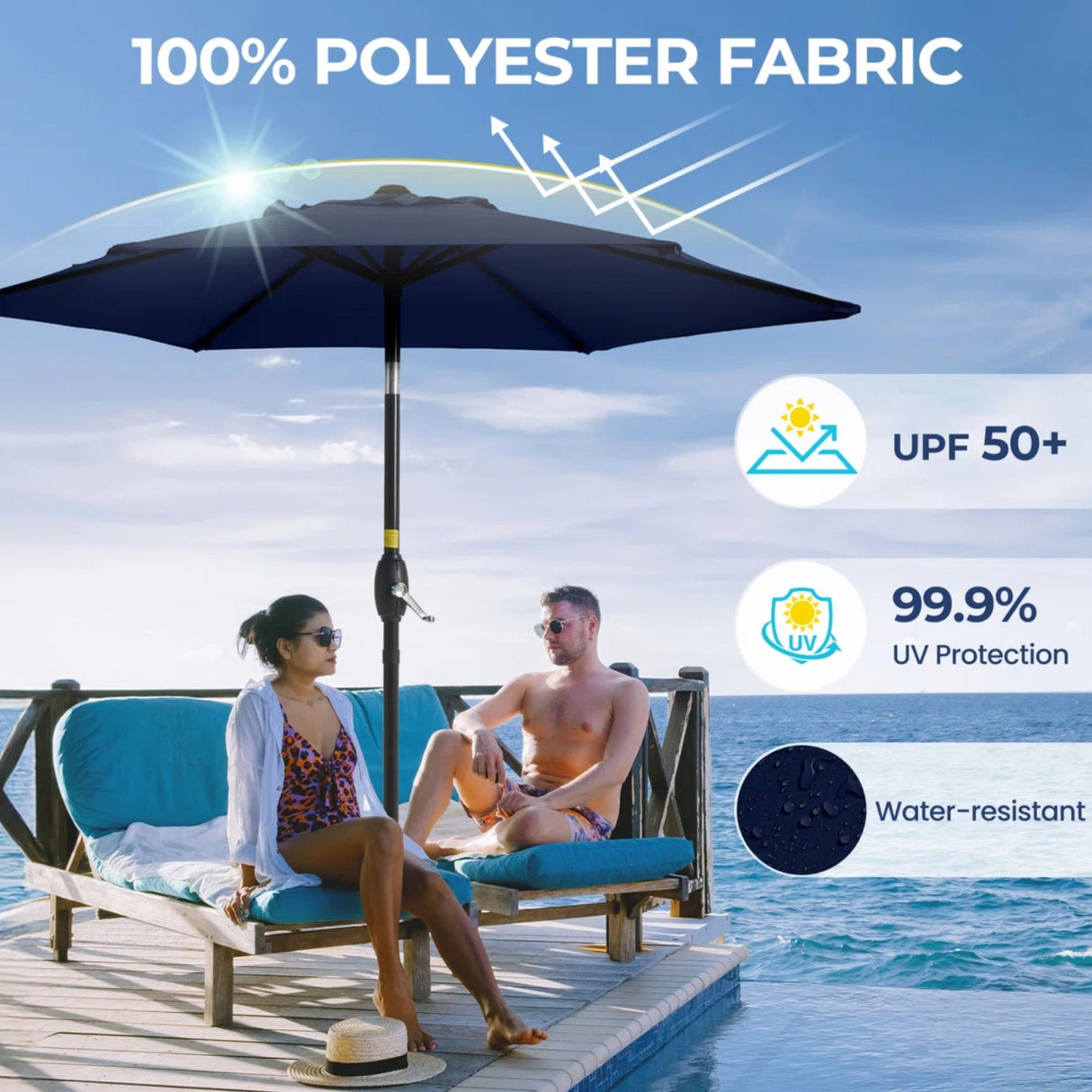 Umbrella With Crank Lift & Tilt, UV-Resistant Canopy For Patio