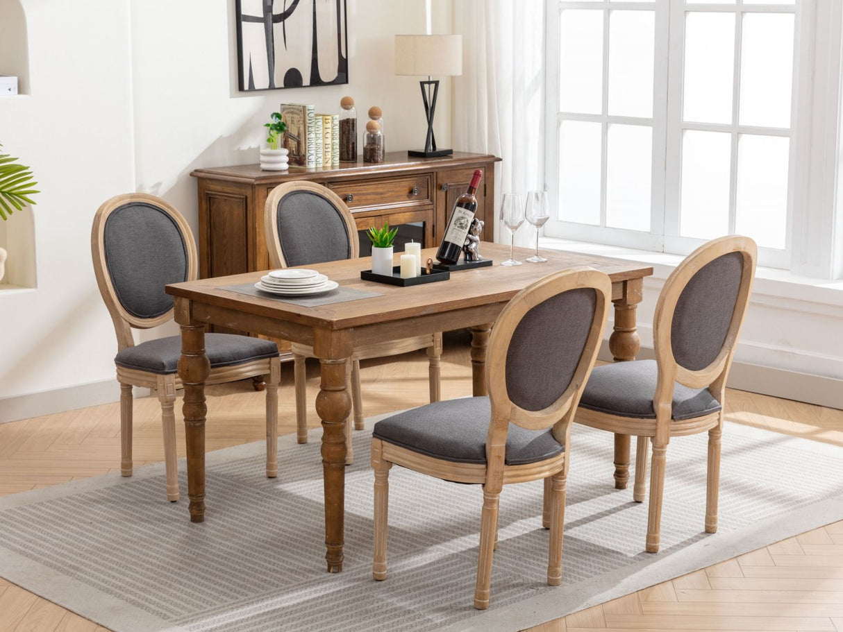 French Style Solid Wood Frame Antique Painting Fabric Back Dining Chair (Set of 2)