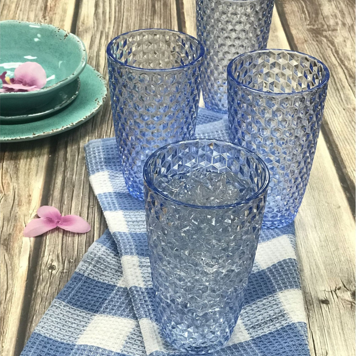 Leading Ware Diamond Cut Acrylic Drinking Glasses (Set of 4)