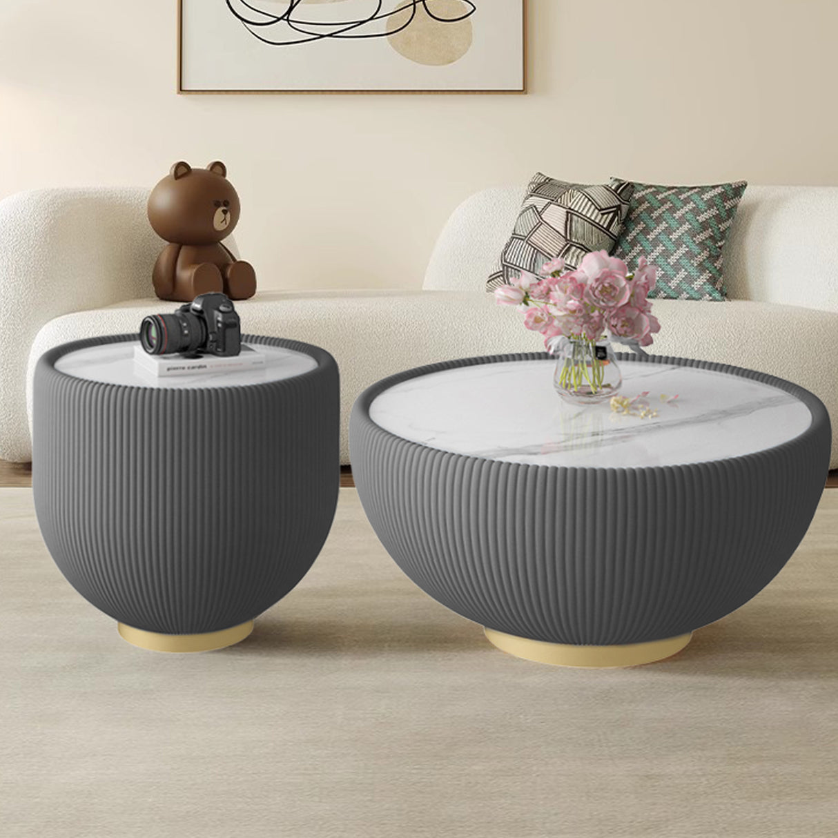 Modern Round Sintered Stone Pattern Tabletop Side Table
