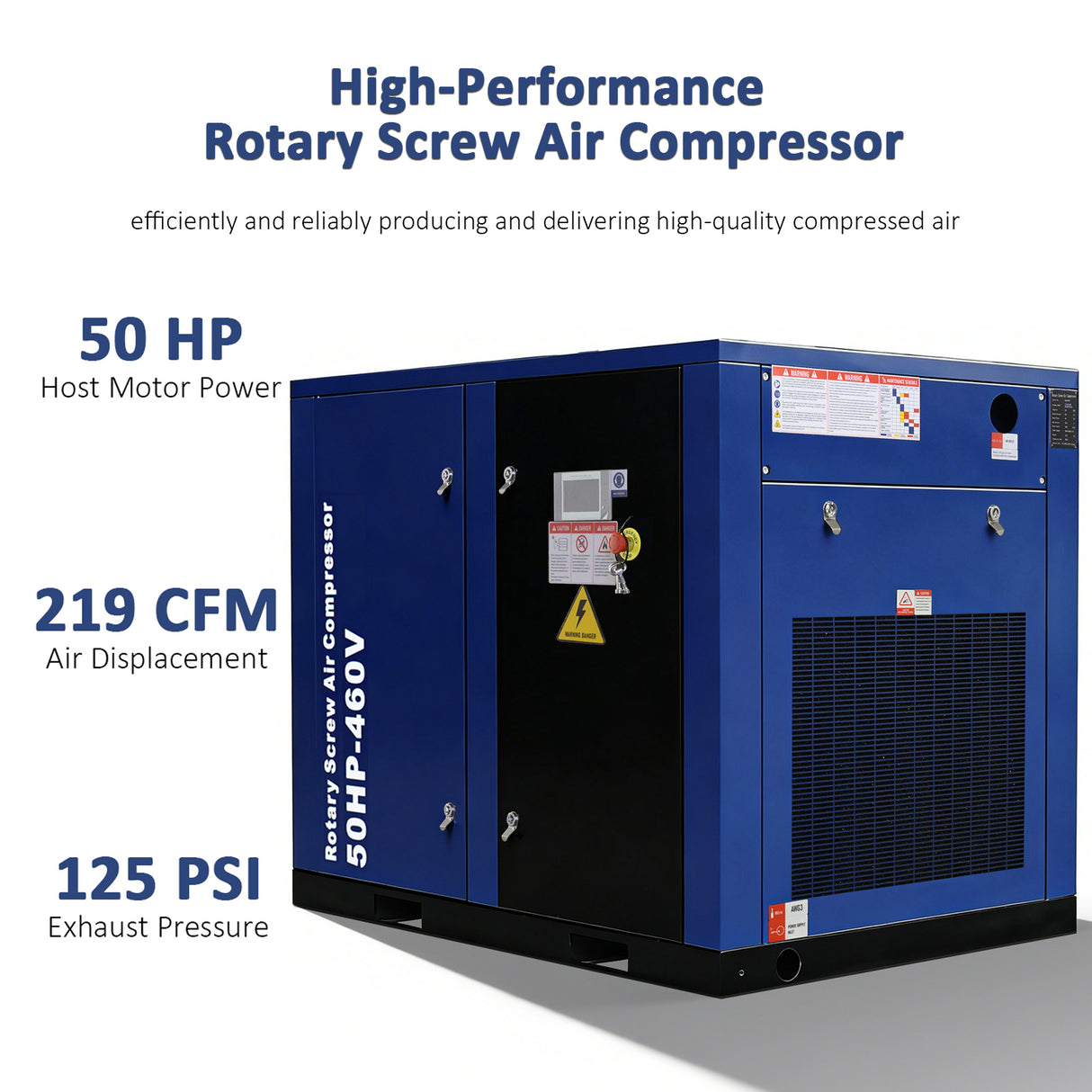 50HP Rotary Screw Air Compressor, 219CFM, 125PSI, 460V 3-Phase