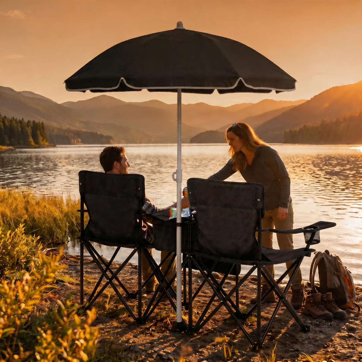 Portable Folding Picnic Chair Set with Umbrella – Oxford Fabric