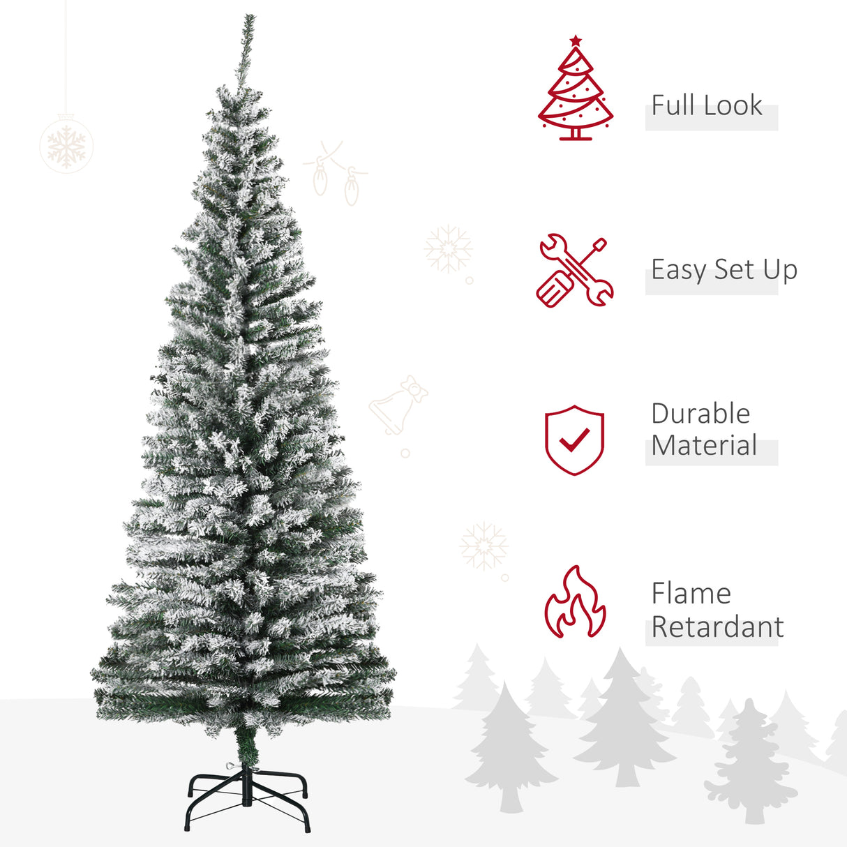 HOMCOM 6' Tall Unlit Snow-Flocked Slim Artificial Christmas Tree