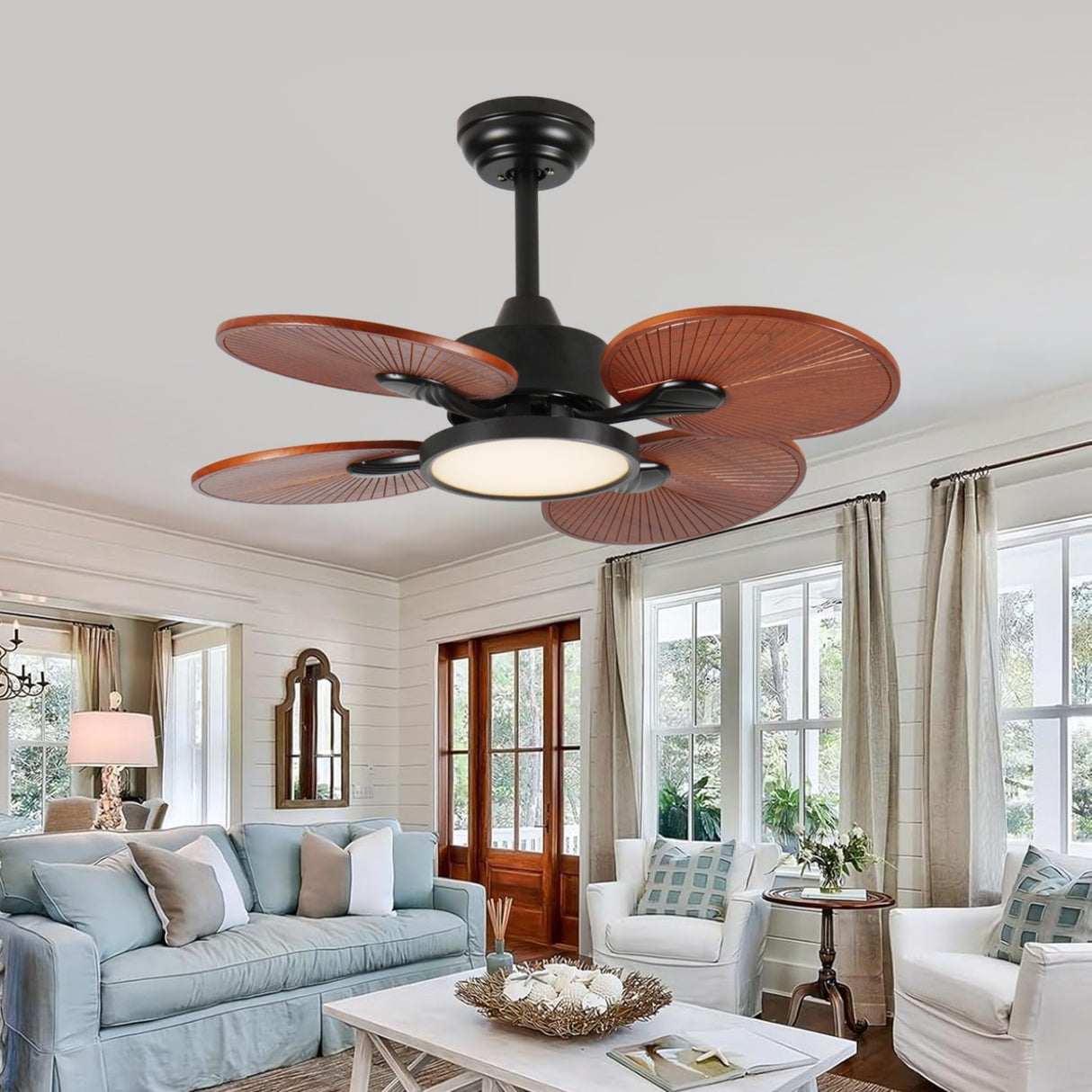 33-Inch Ceiling Fan with Light and 5 Solid Wood Blades