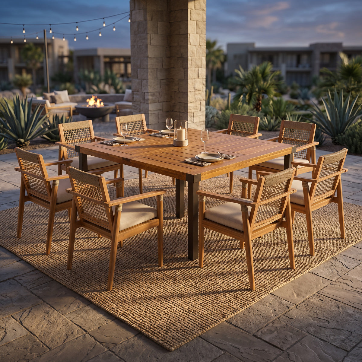9-Piece Acacia Wood Outdoor Dining Set