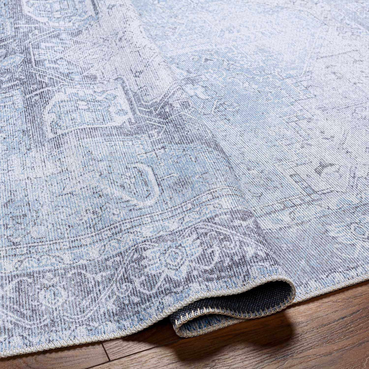 Ice Blue Flat Pile Washable Rug - Clearance