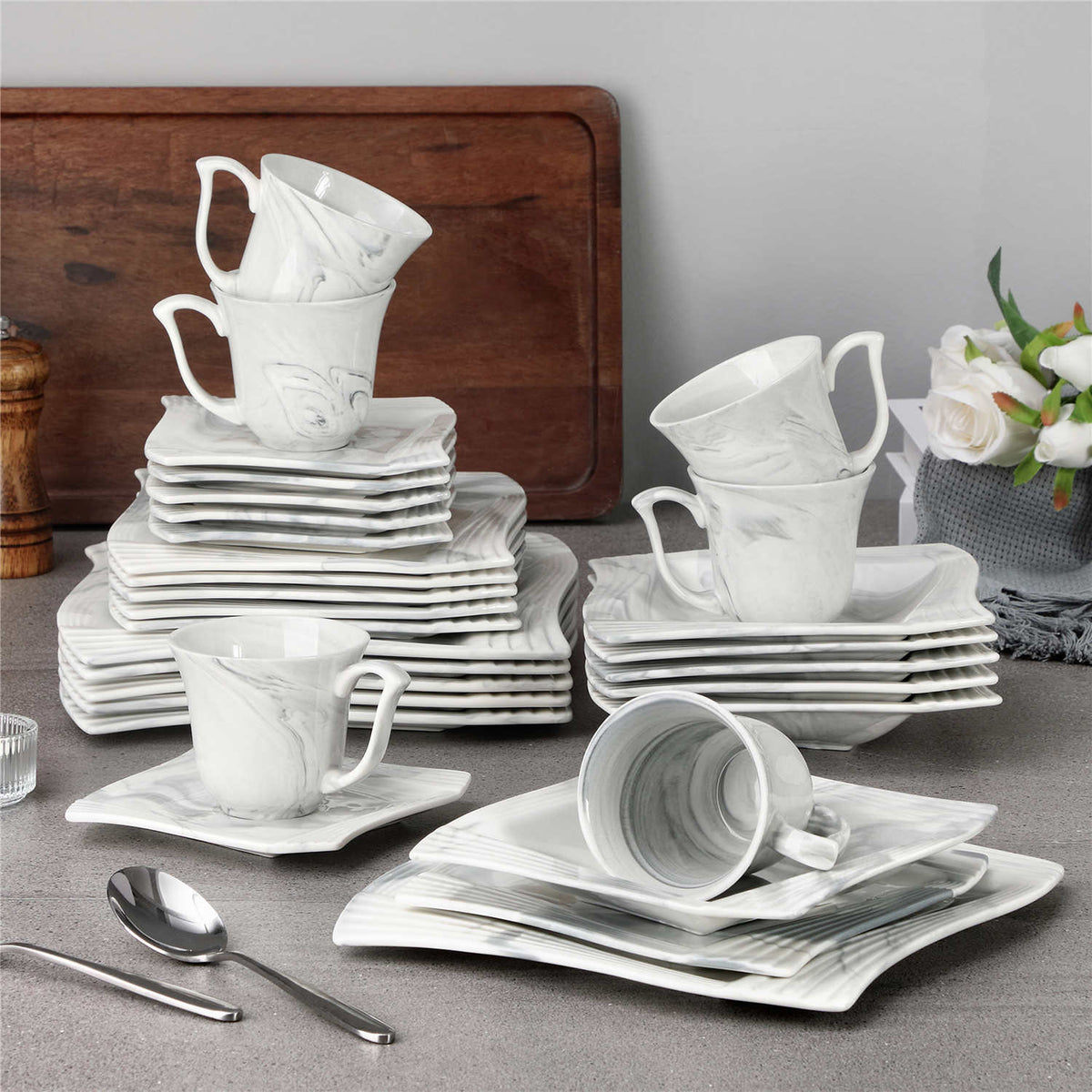 Amparo Marble Grey 30 Piece Dinnerware Set