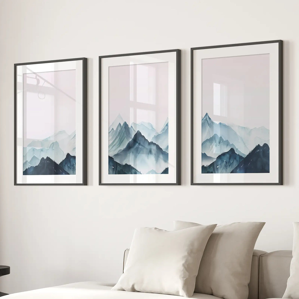 Modern Blue Watercolor Mountain Landscape Prints
