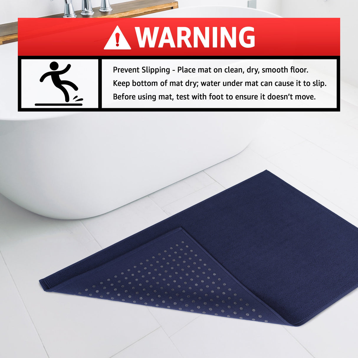 American Soft Linen 100% Cotton Bath Mat Rugs, 17x24 inches with Silicone Backing, Soft Absorbent Grip-Enhanced Bath Mats for Bathroom