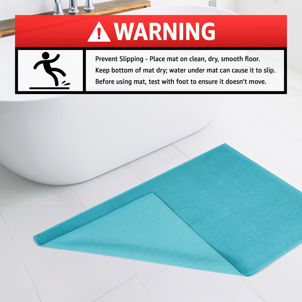 American Soft Linen 100% Cotton Bath Mat Rugs, 17x24 inches with Silicone Backing, Soft Absorbent Grip-Enhanced Bath Mats for Bathroom