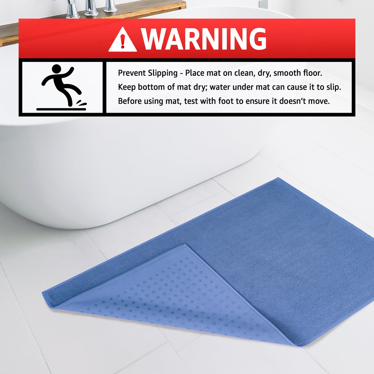 American Soft Linen 100% Cotton Bath Mat Rugs, 20x34 inches with Silicone Backing, Soft Absorbent Grip-Enhanced Bath Mats for Bathroom
