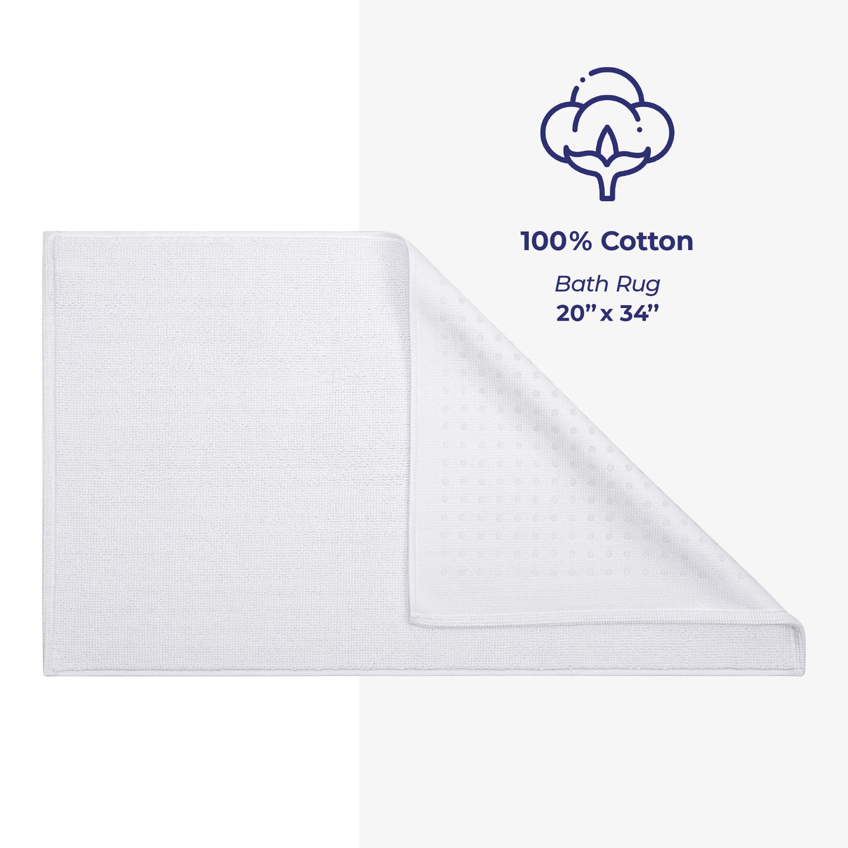 American Soft Linen 100% Cotton Bath Mat Rugs, 20x34 inches with Silicone Backing, Soft Absorbent Grip-Enhanced Bath Mats for Bathroom