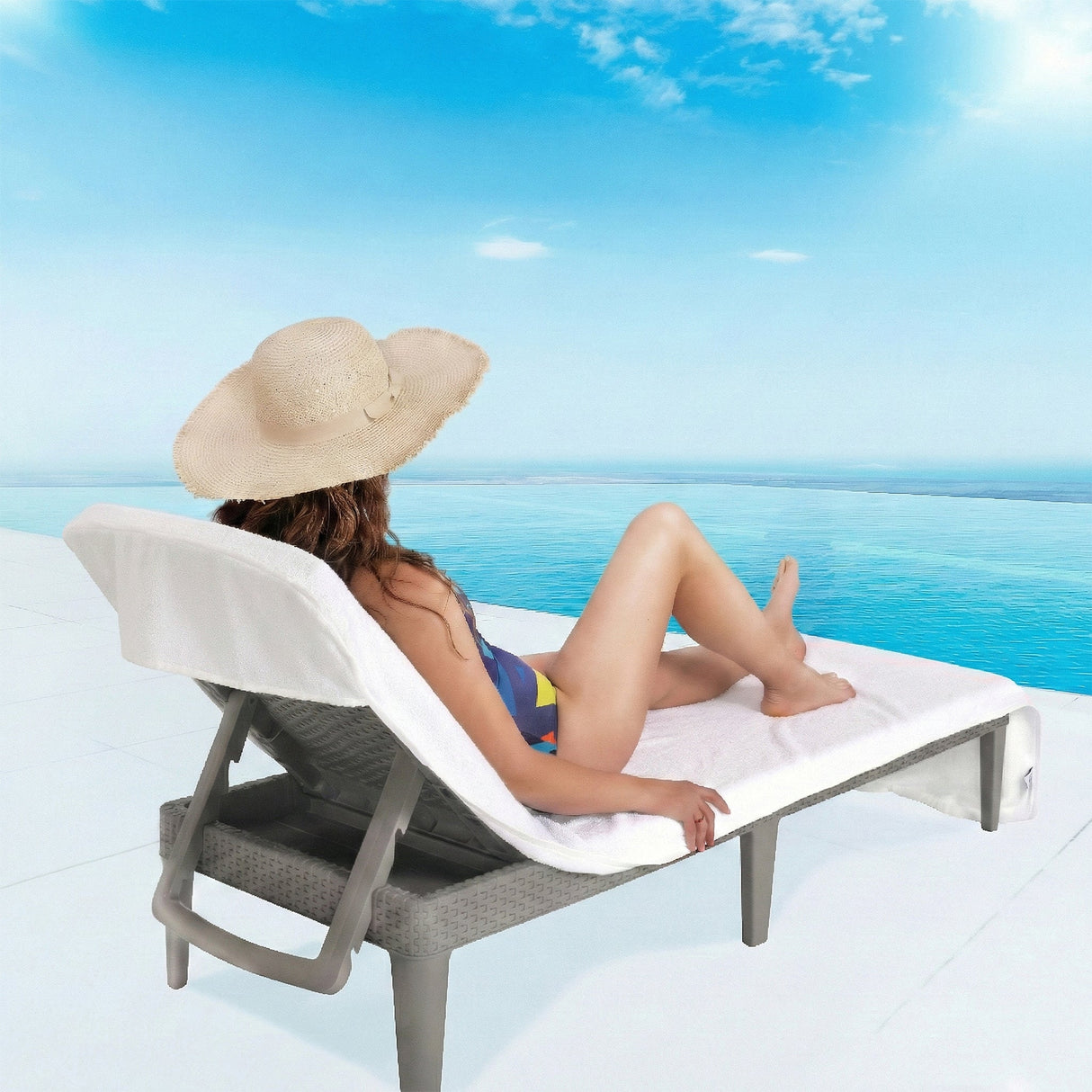 American Soft Linen Chaise Lounge Covers with Pocket, Premium Cotton, 86x32 Inches