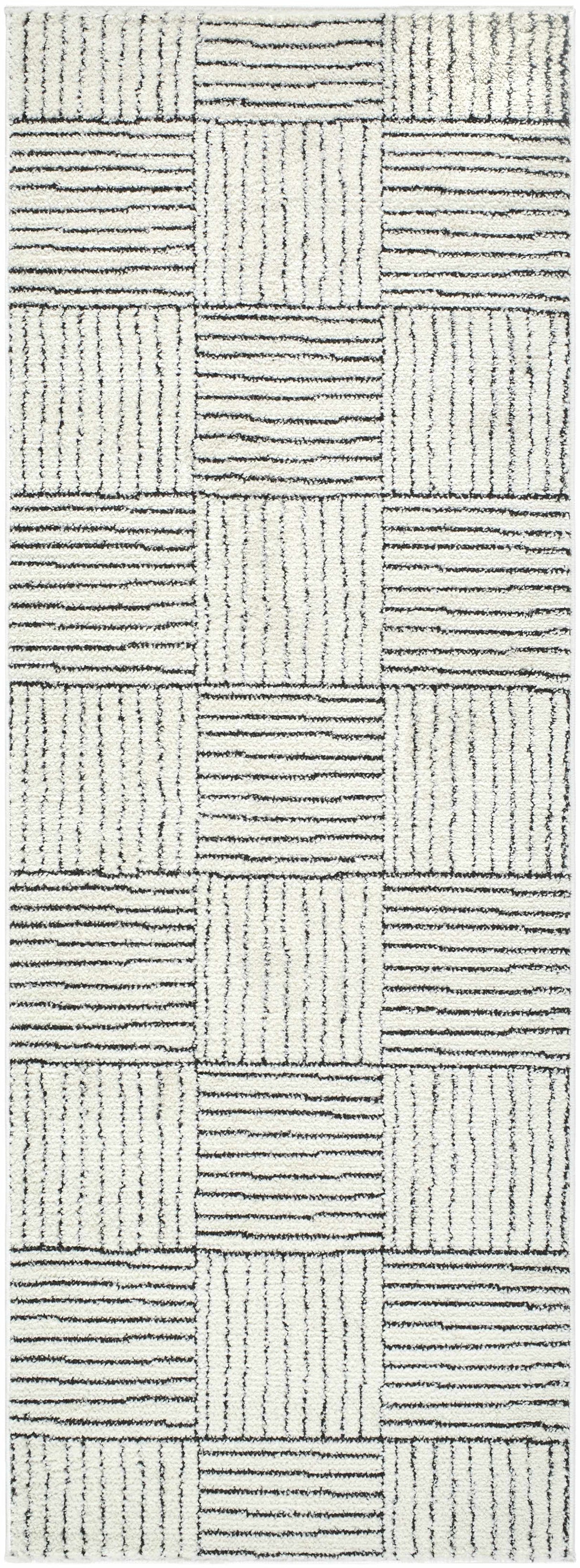 Modern Scandi High Pile Ivory/Black Architect I Area Rug