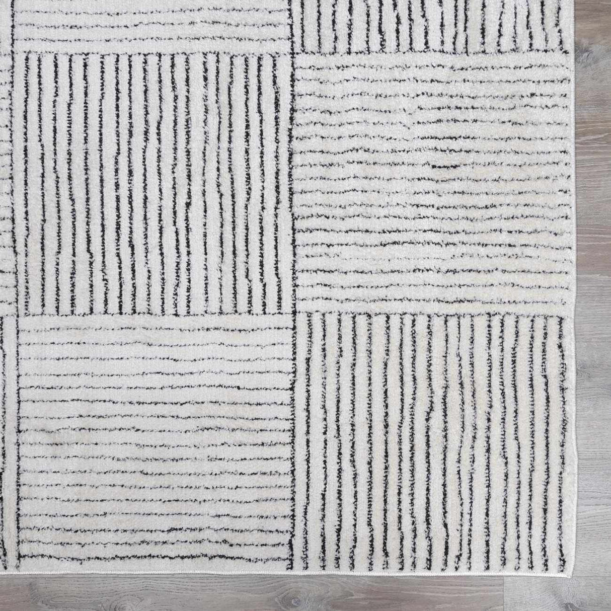 Modern Scandi High Pile Ivory/Black Architect I Area Rug