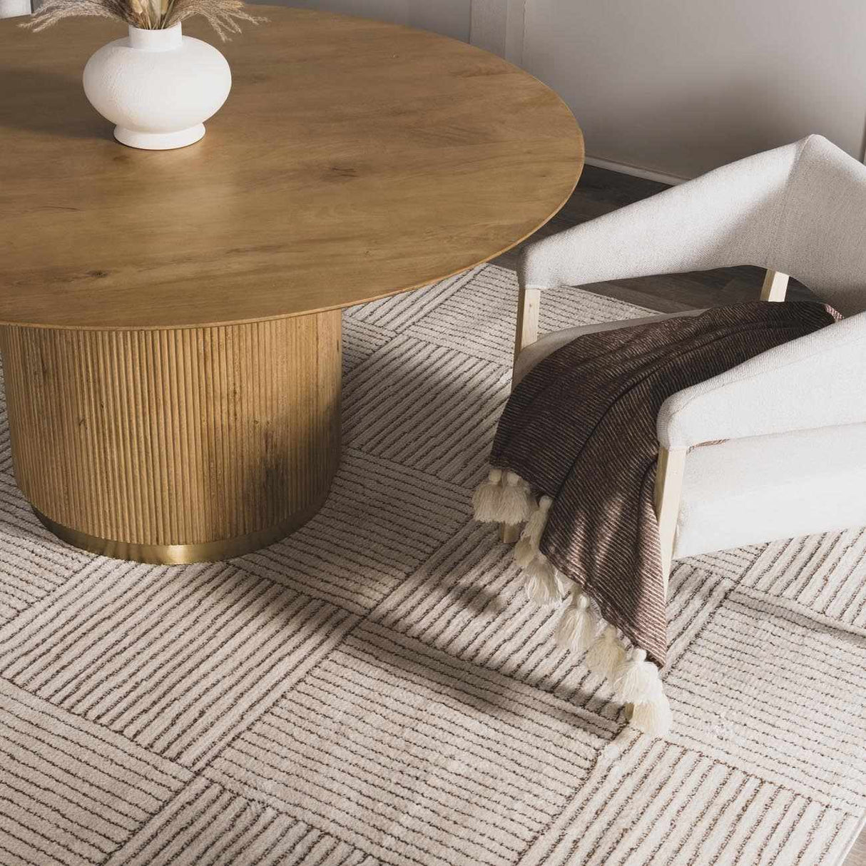 Modern Scandi High Pile Ivory/Dark Brown Architect II Area Rug