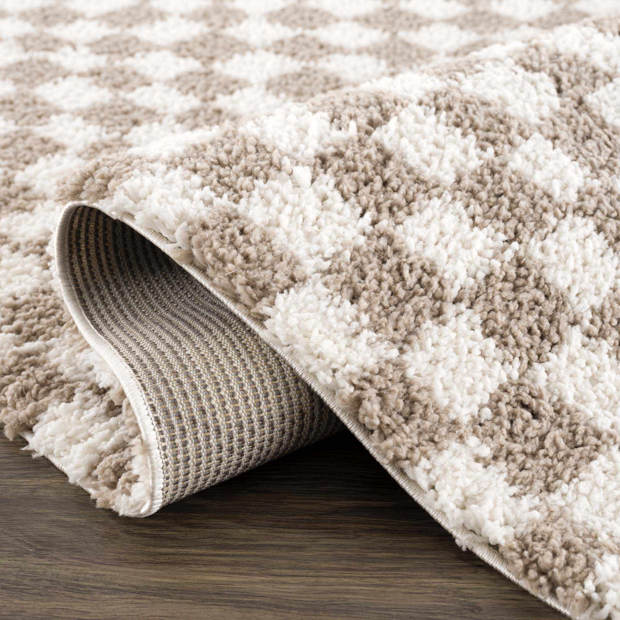 Boutique Rugs Kieu Taupe Checkered Shag Rug - view 8