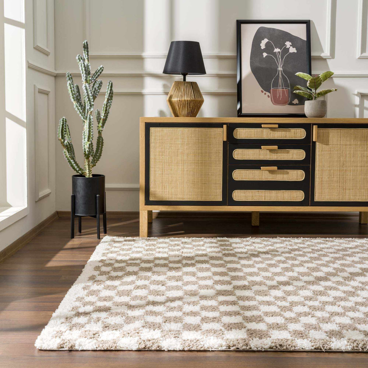 Boutique Rugs Kieu Taupe Checkered Shag Rug - view 10