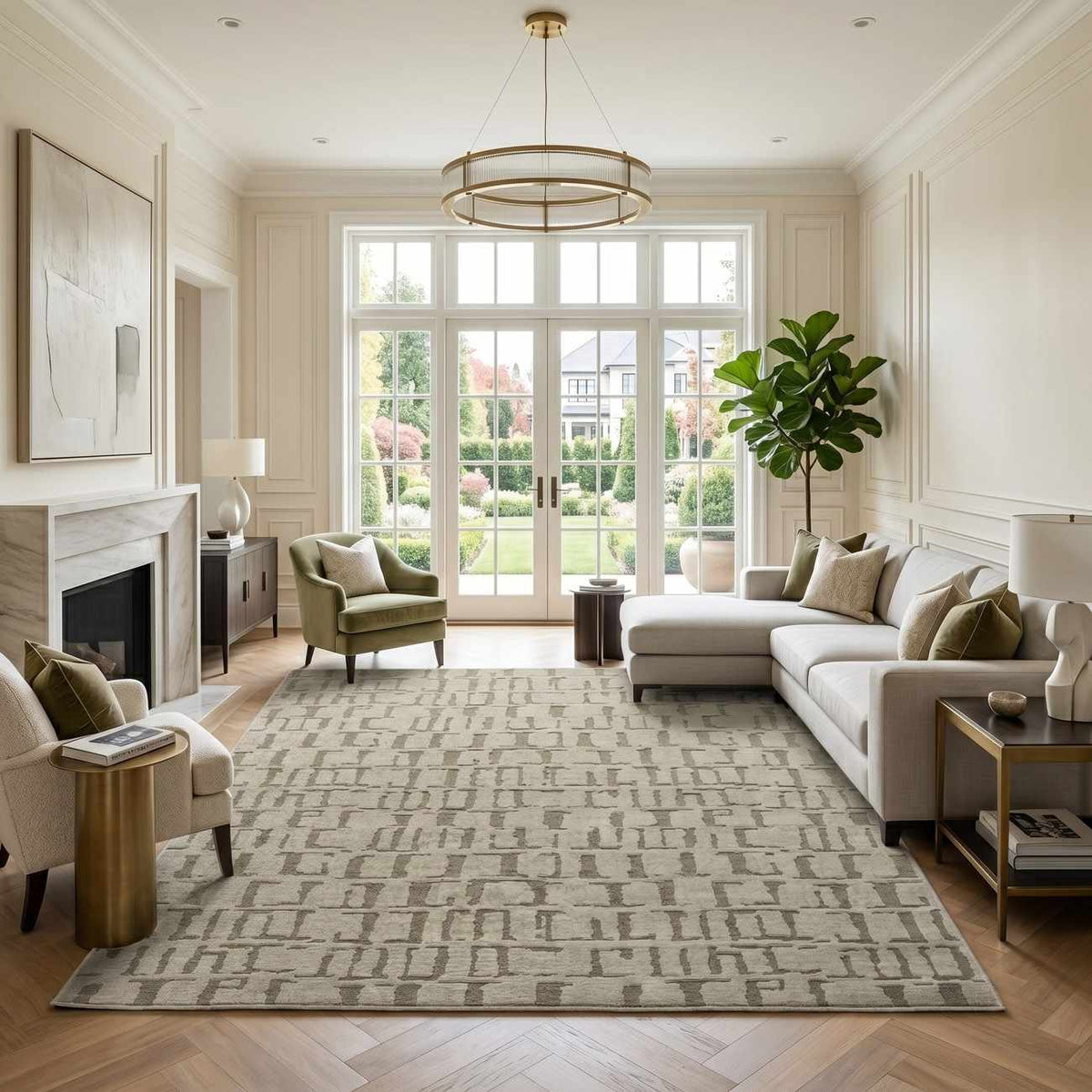 Dragan Green Modern Washable Area Rug