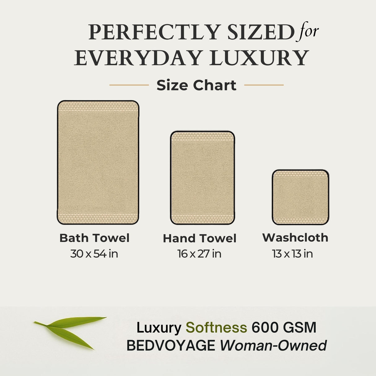 Bamboo Cotton Towel Set - Viscose from Bamboo + Cotton - 3pc - Champagne