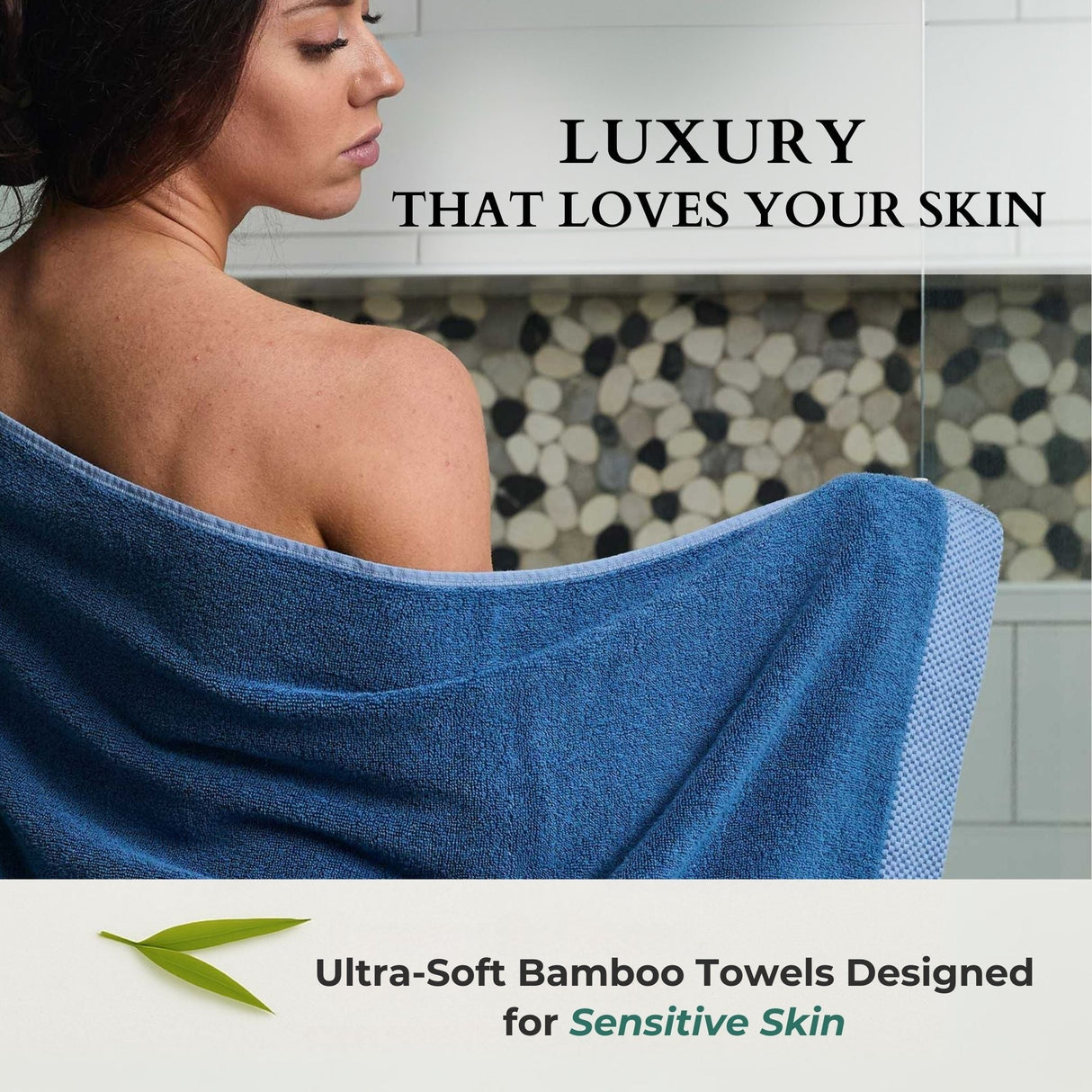 Bamboo Cotton Towel Set - Viscose from Bamboo + Cotton - 3pc - Indigo