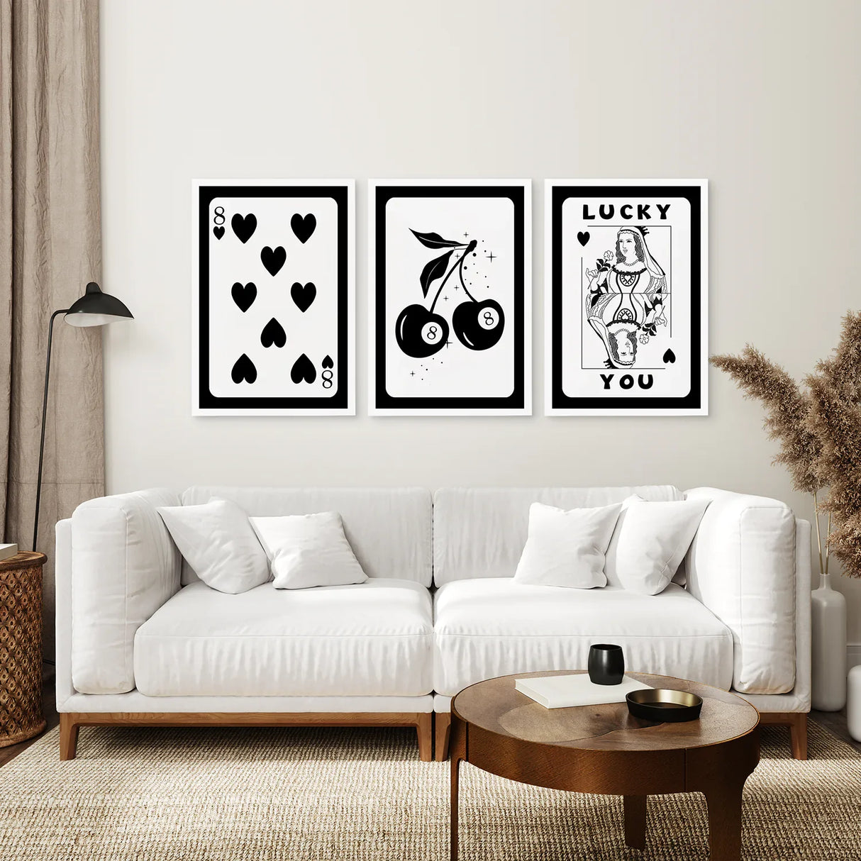 Black and White 8 Ball Cherry Art Set of 3 Prints