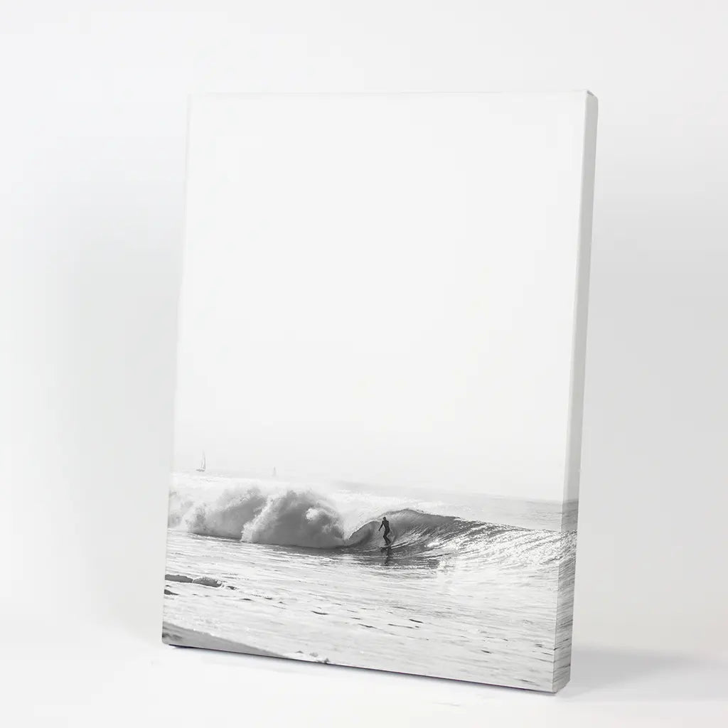 Black White Boho Tropical Wall Decor. Surfer, Waves