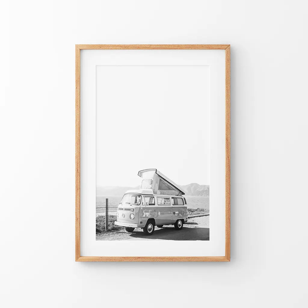 Black and White Hipster Van Poster. Summer Travel