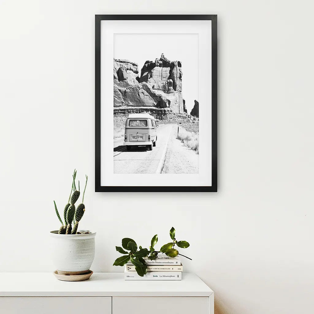 Black White Van Camper Poster. Utah National Park Wall Art