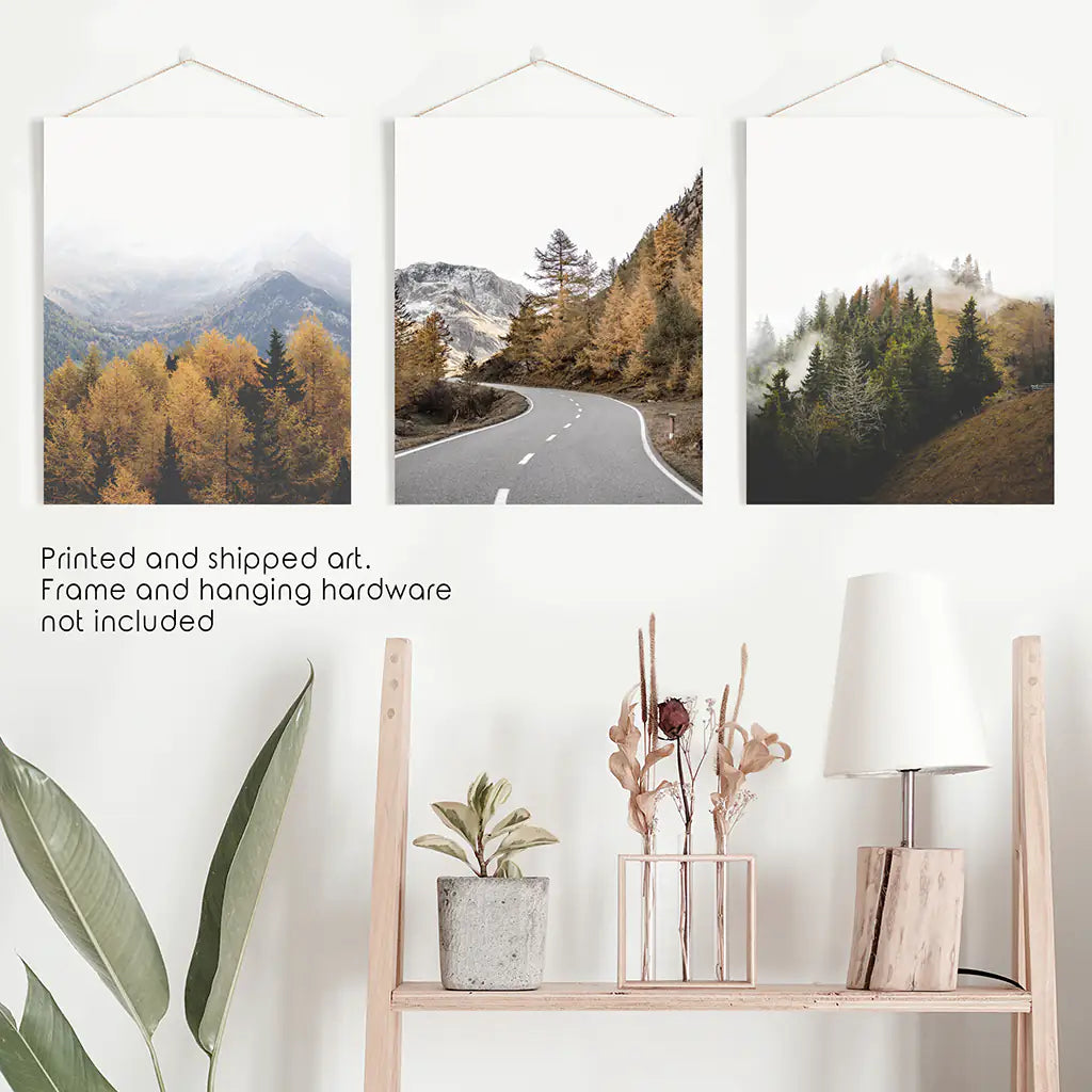 Brown Autumn Mountain Forest Scenery. Set of 3 Prints