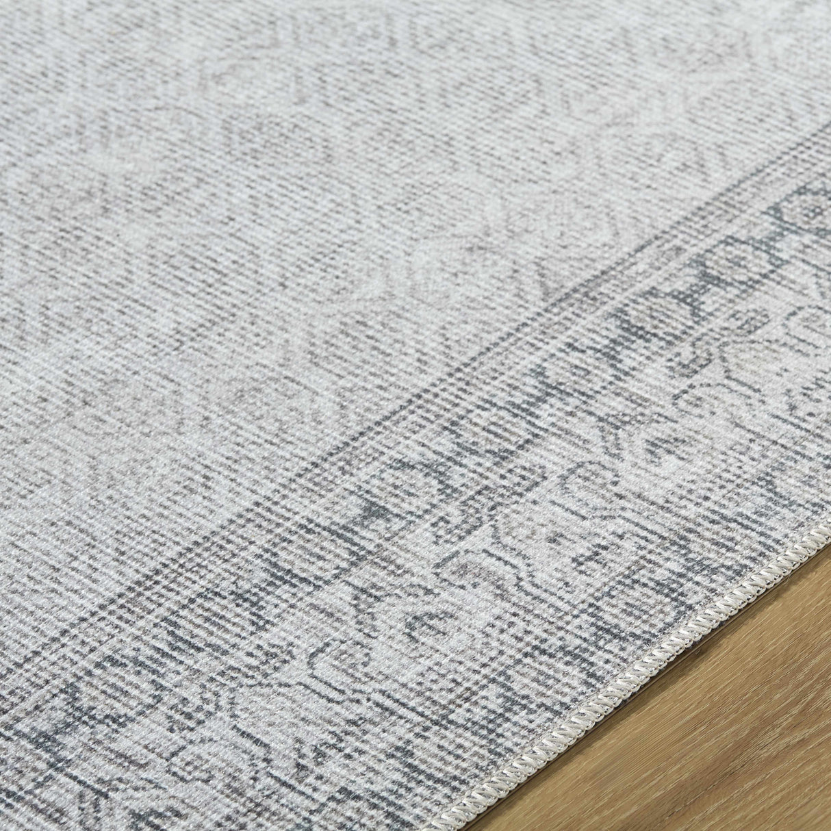 Rainier Cottage Border Gray Washable Rug | Our PNW Home X Livabliss