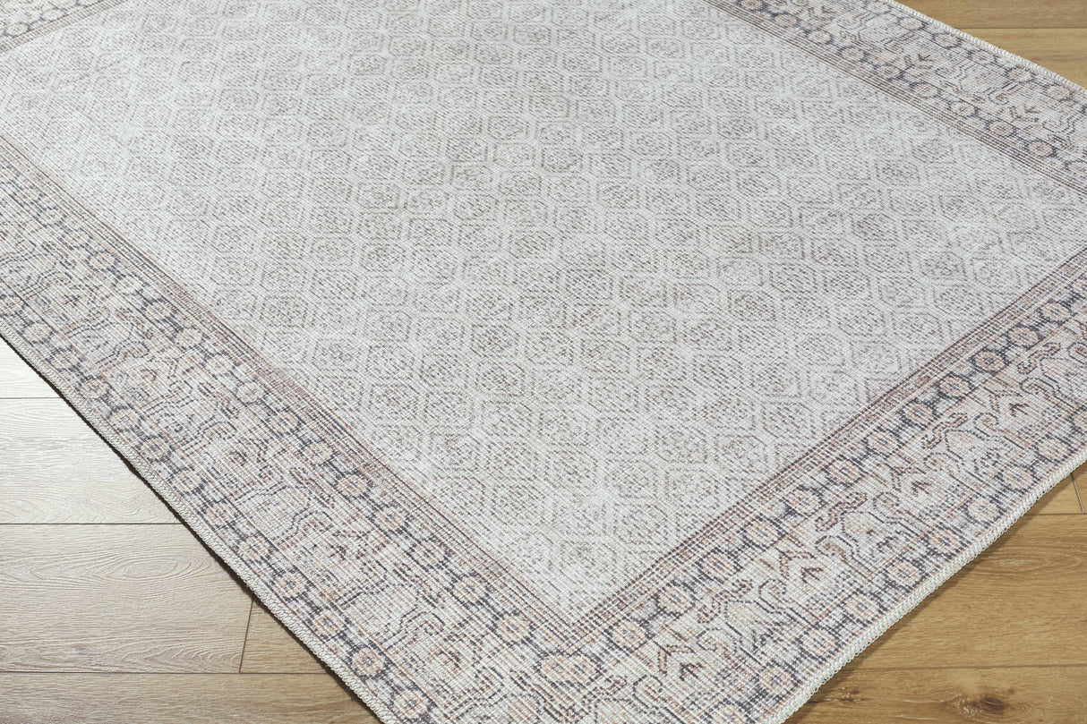 Rainier Cottage Border Beige Washable Rug | Our PNW Home X Livabliss