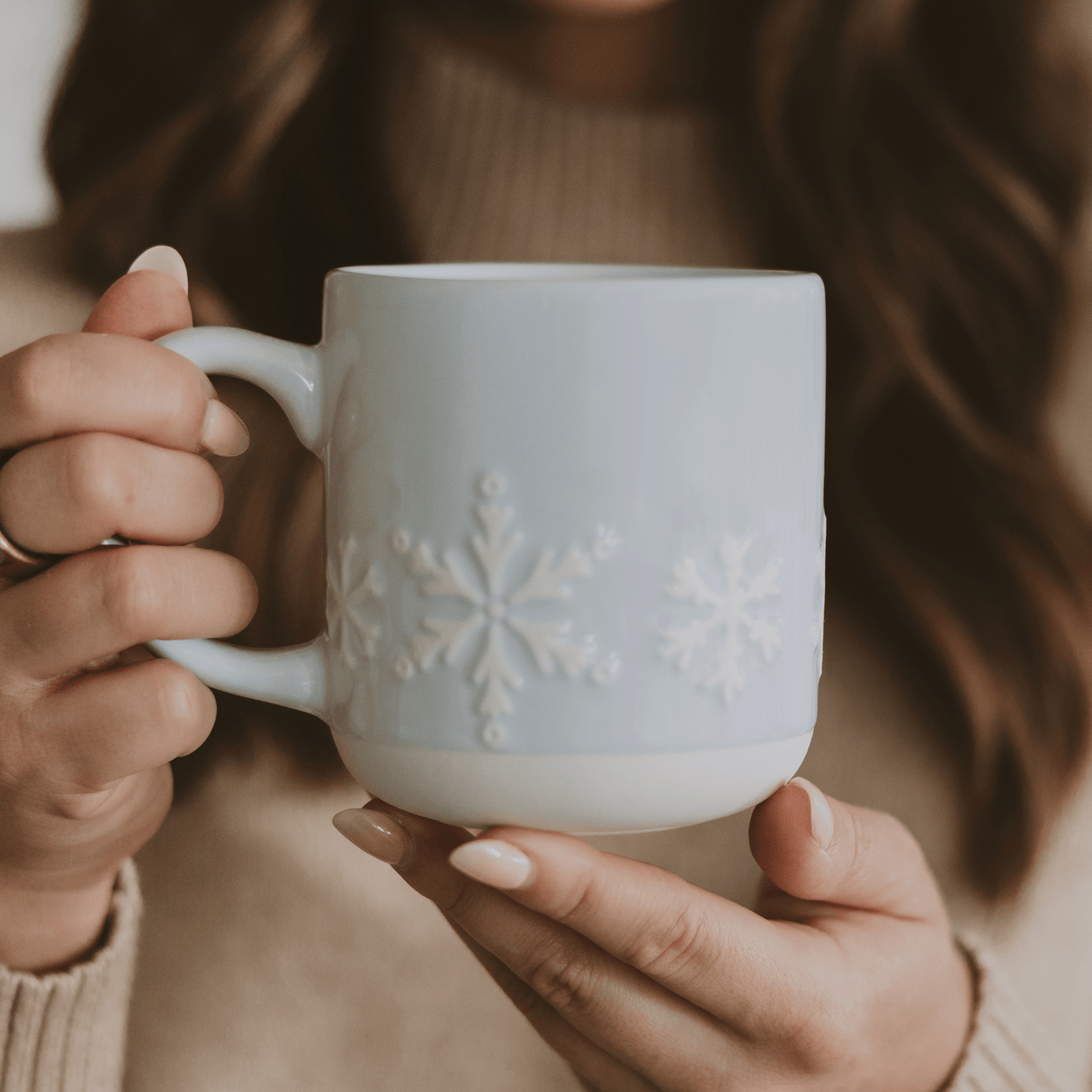 Snowflakes 14oz Blue Stoneware Coffee Mug