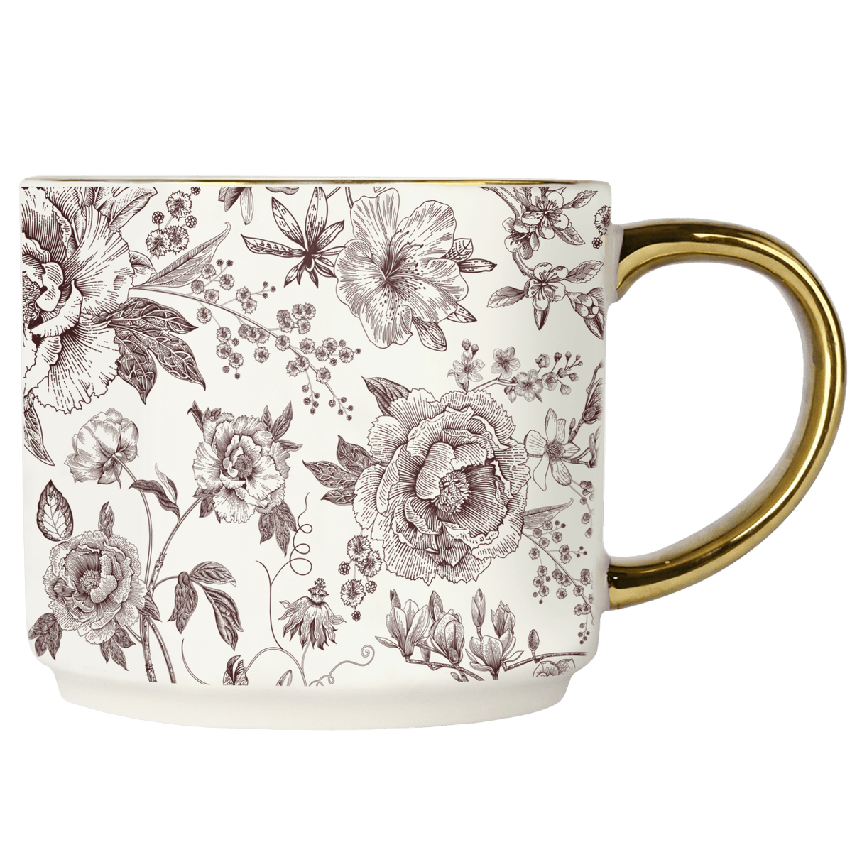 Brown Delft 14oz Gold Handle Coffee Mug