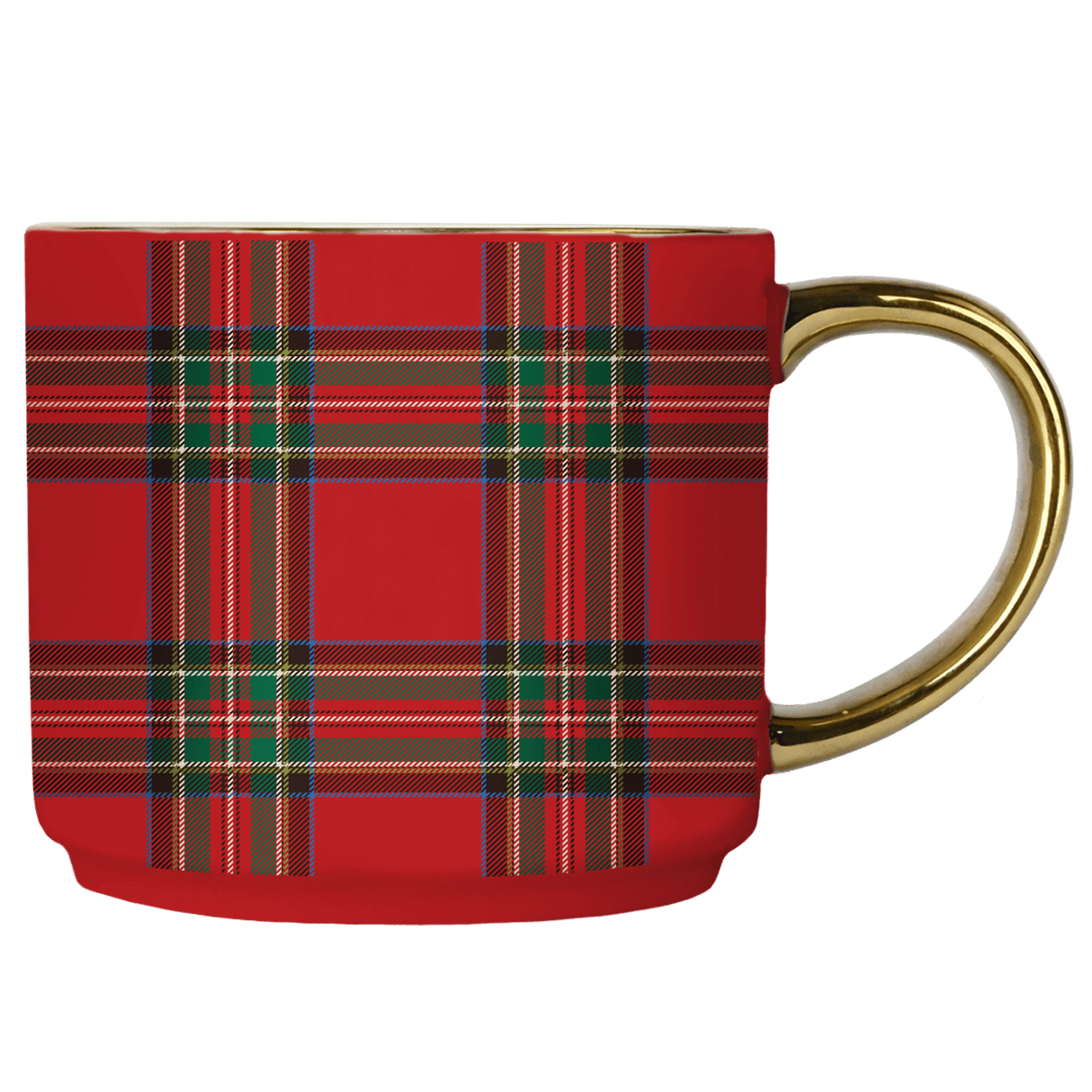 Red Plaid 14oz Gold Handle Coffee Mug