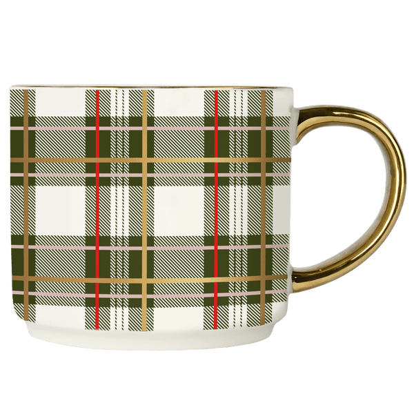 Green Plaid 14oz Gold Handle Coffee Mug