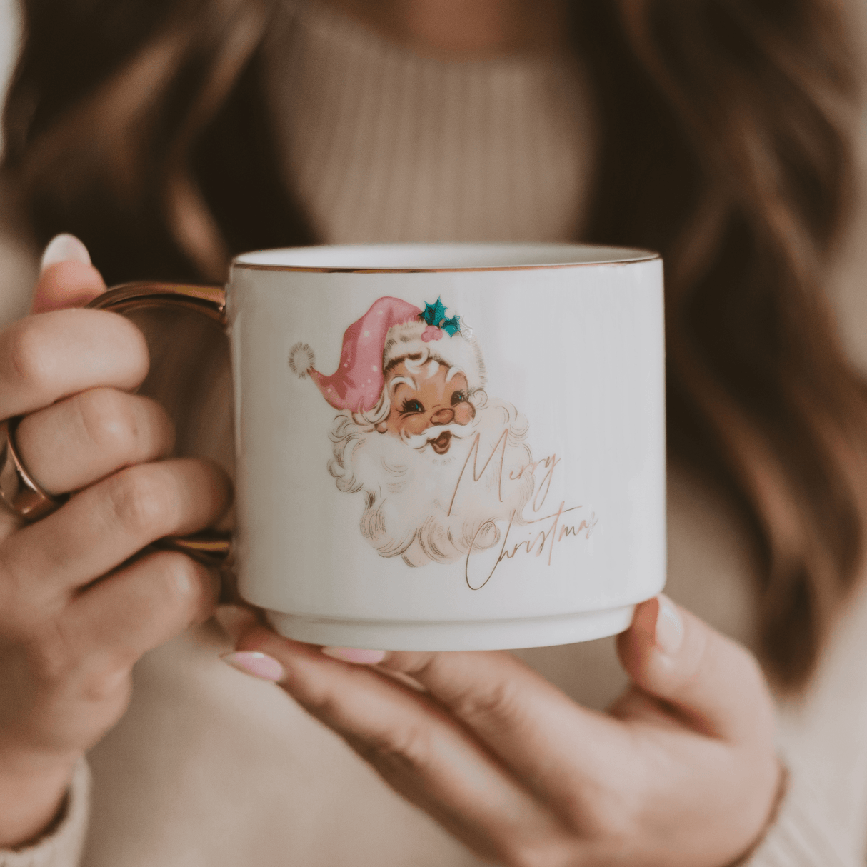 Vintage Santa 14oz Gold Handle Coffee Mug