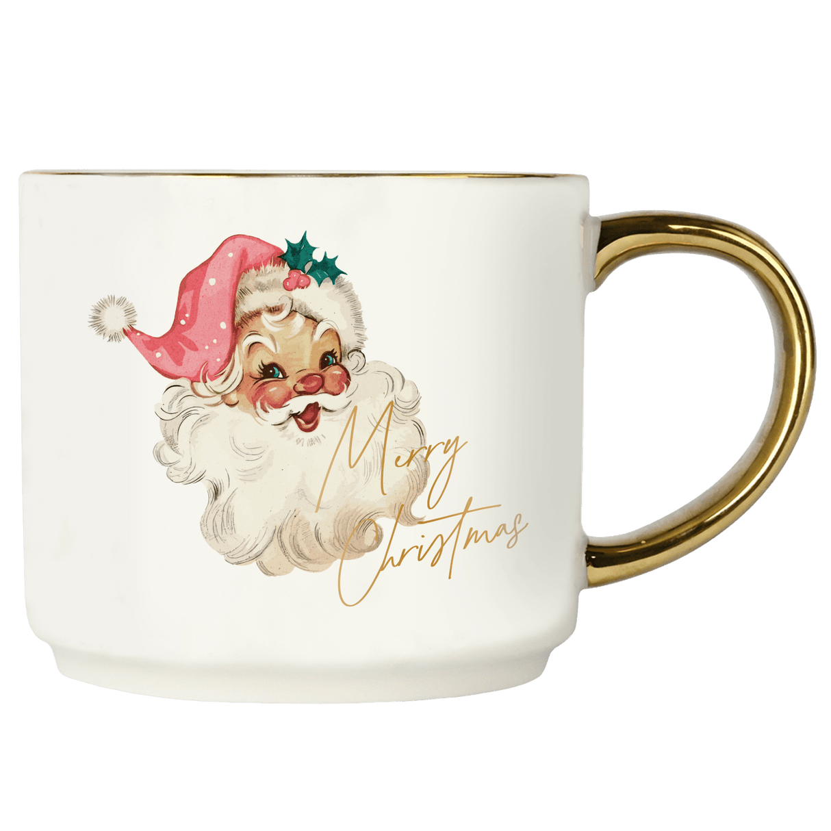 Vintage Santa 14oz Gold Handle Coffee Mug