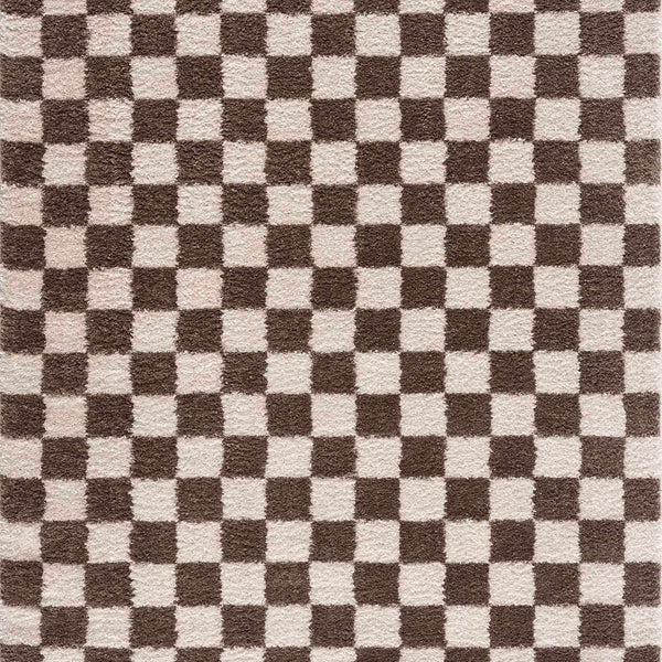 Canika Brown Washable Checkered Area Rug