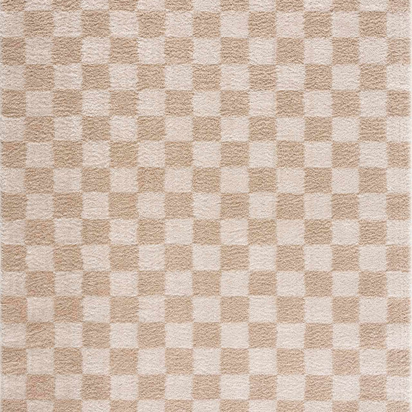 Canika Checkered Cream Washable Area Rug