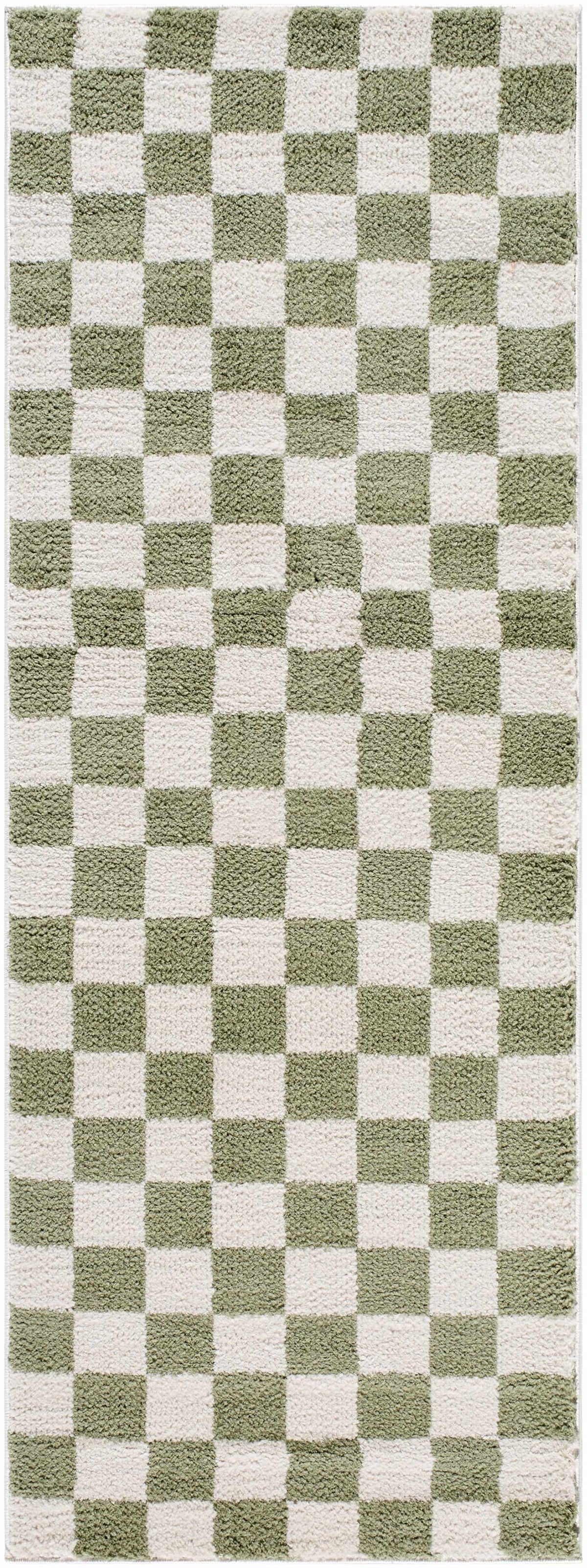 Canika Green Checkered Washable Plush Rug