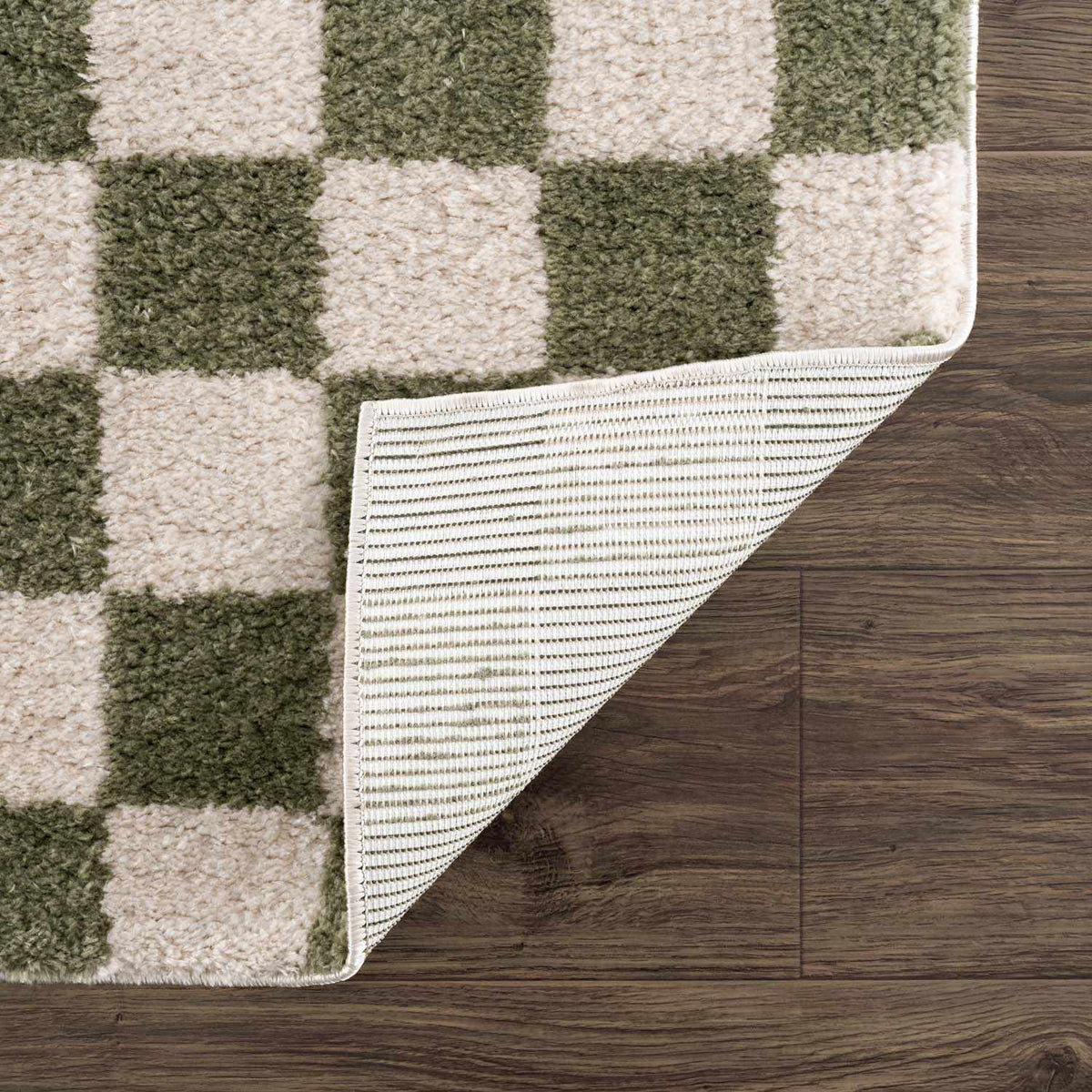 Canika Green Checkered Washable Plush Rug
