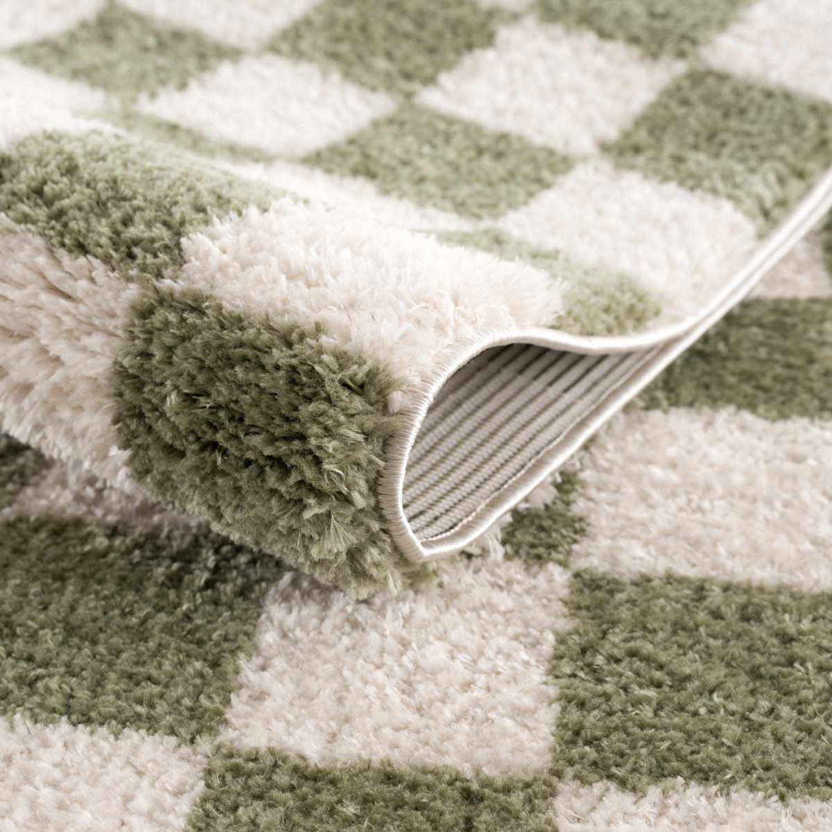 Canika Green Checkered Washable Plush Rug