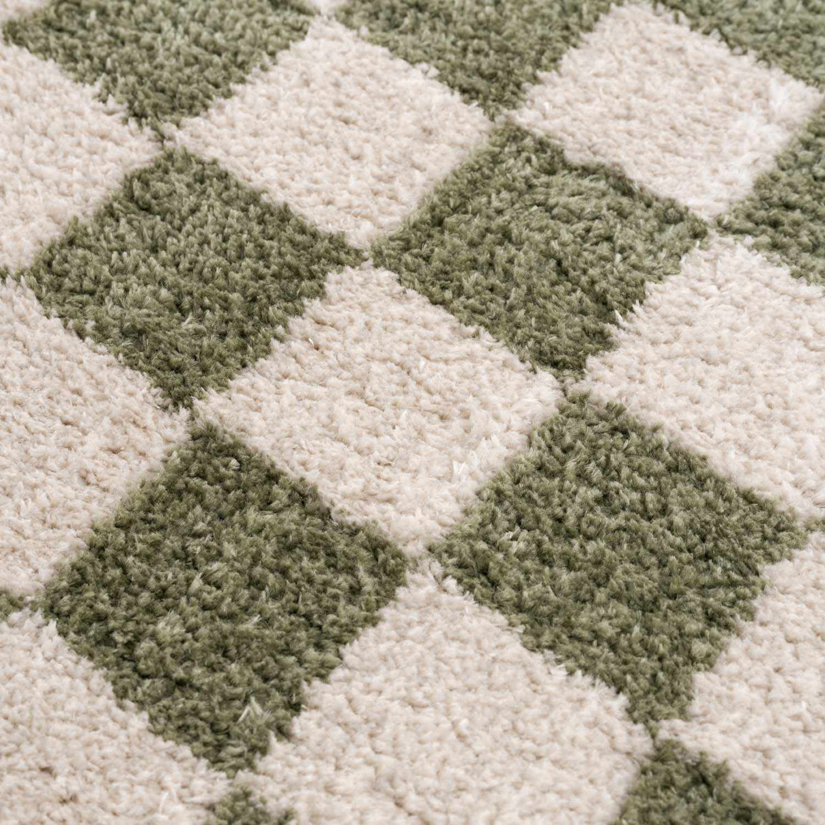 Canika Green Checkered Washable Plush Rug